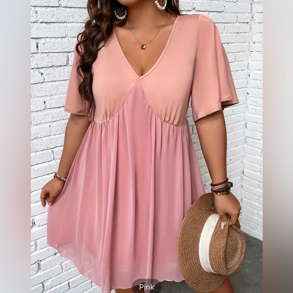 Pink Plus Size Chiffon Style Babydoll Dress